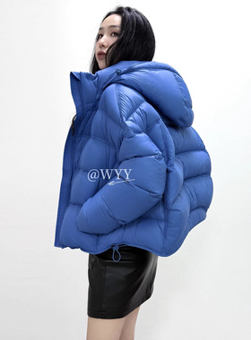 白鸭绒泡芙羽绒服女2025冬新款连帽保暖小个子短款面包服外套厚