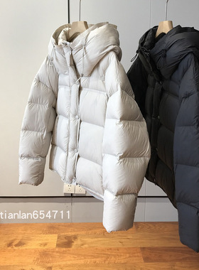 特~少量~超 超值90白鸭绒加厚宽松短款连帽面包羽绒服泡芙感外套