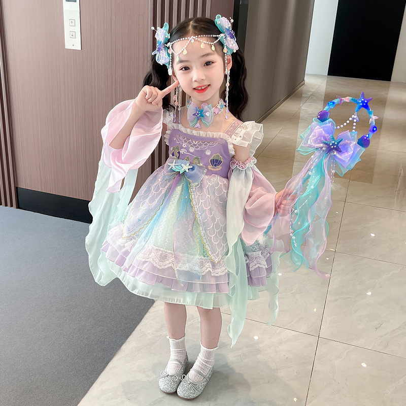 女童夏装新款美人鱼在逃公主裙儿童洛丽塔裙生日演出礼服蓬蓬超仙