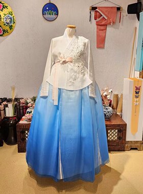 朝鲜族民族服装女士韩服婚礼结婚仪式礼服渐变格莱依韩服W23025