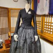 朝鲜族舞蹈练习黑色网纱上衣和烟霞农帮朝文字裙子腰裙韩服U22005