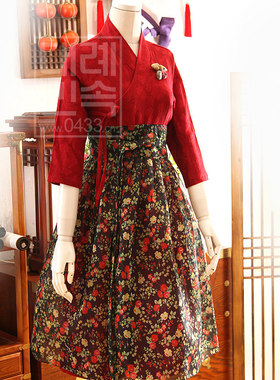 韩国原装进口生活韩服朝鲜族民族服装纯麻提花布连衣裙 H-S01296