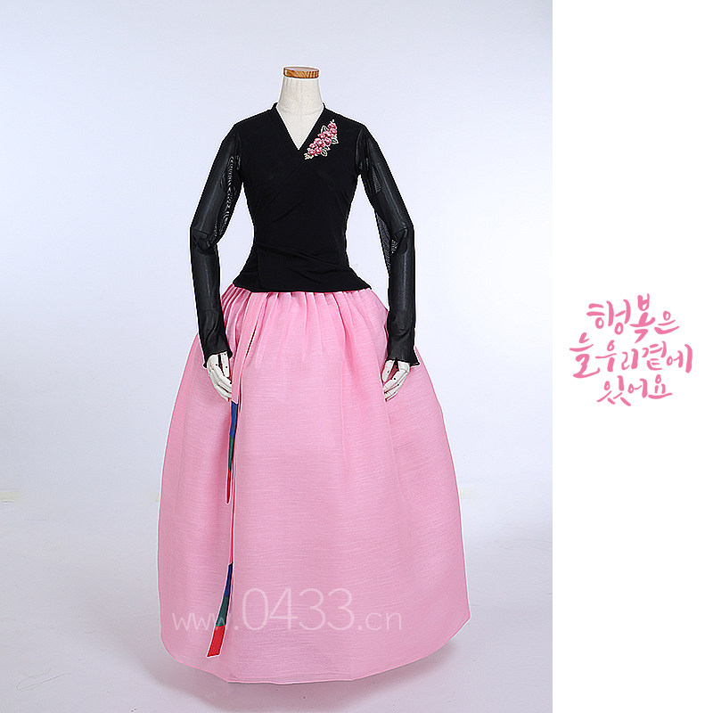 朝鲜族舞蹈练习腰裙练功服黑色网纱上衣紫微纱56号裙子U24270