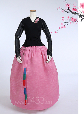 朝鲜族舞蹈练习腰裙练功服黑色网纱上衣紫微纱39号裙子U24284