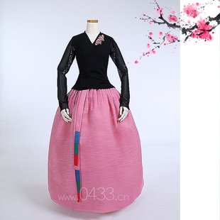 朝鲜族舞蹈练习腰裙练功服黑色网纱上衣紫微纱39号裙子U24284