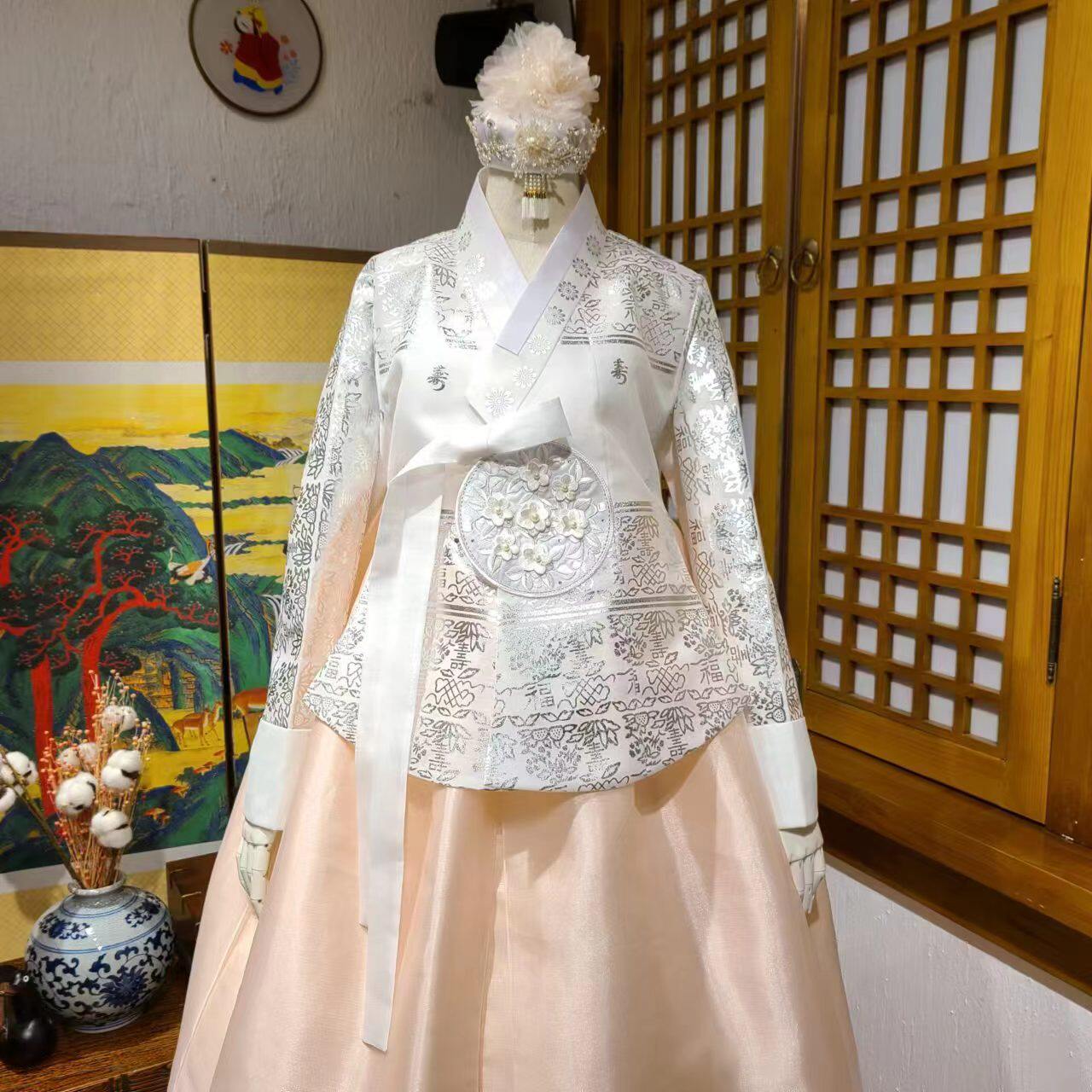 朝鲜族民族服装新娘婚礼结婚敬酒服华丽烫银宫廷唐衣韩服t23001