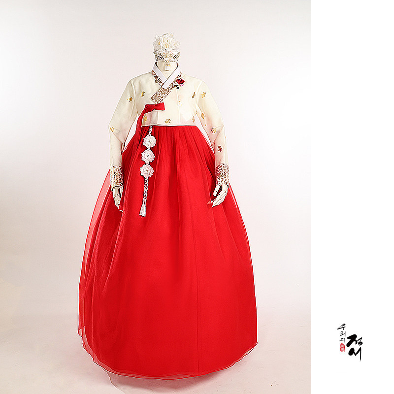 新娘婚礼结婚喜宴韩服朝鲜族民族服装 周岁宴白上衣红裙子XN24036
