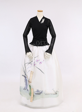 朝鲜族舞蹈练习腰裙练功服黑色网纱上衣农之花双层3开裙子U24163