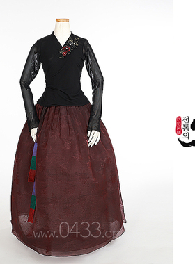 朝鲜族舞蹈练习腰裙练功服黑色网纱上衣双美娟裙子U24376