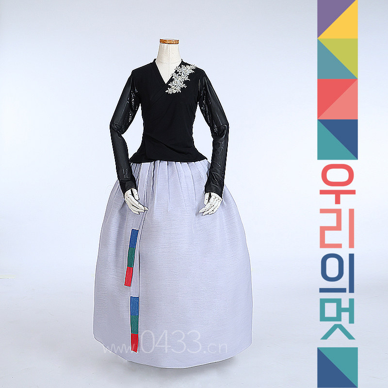 朝鲜族舞蹈练习腰裙练功服黑色网纱上衣紫微纱74号裙子U24285