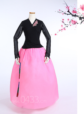 朝鲜族舞蹈练习腰裙练功服黑色网纱上衣双美娟裙子U24328