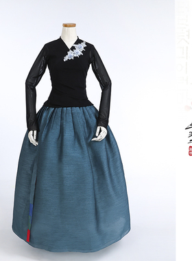 朝鲜族舞蹈练习腰裙练功服黑色网纱上衣紫微纱68号裙子U24274