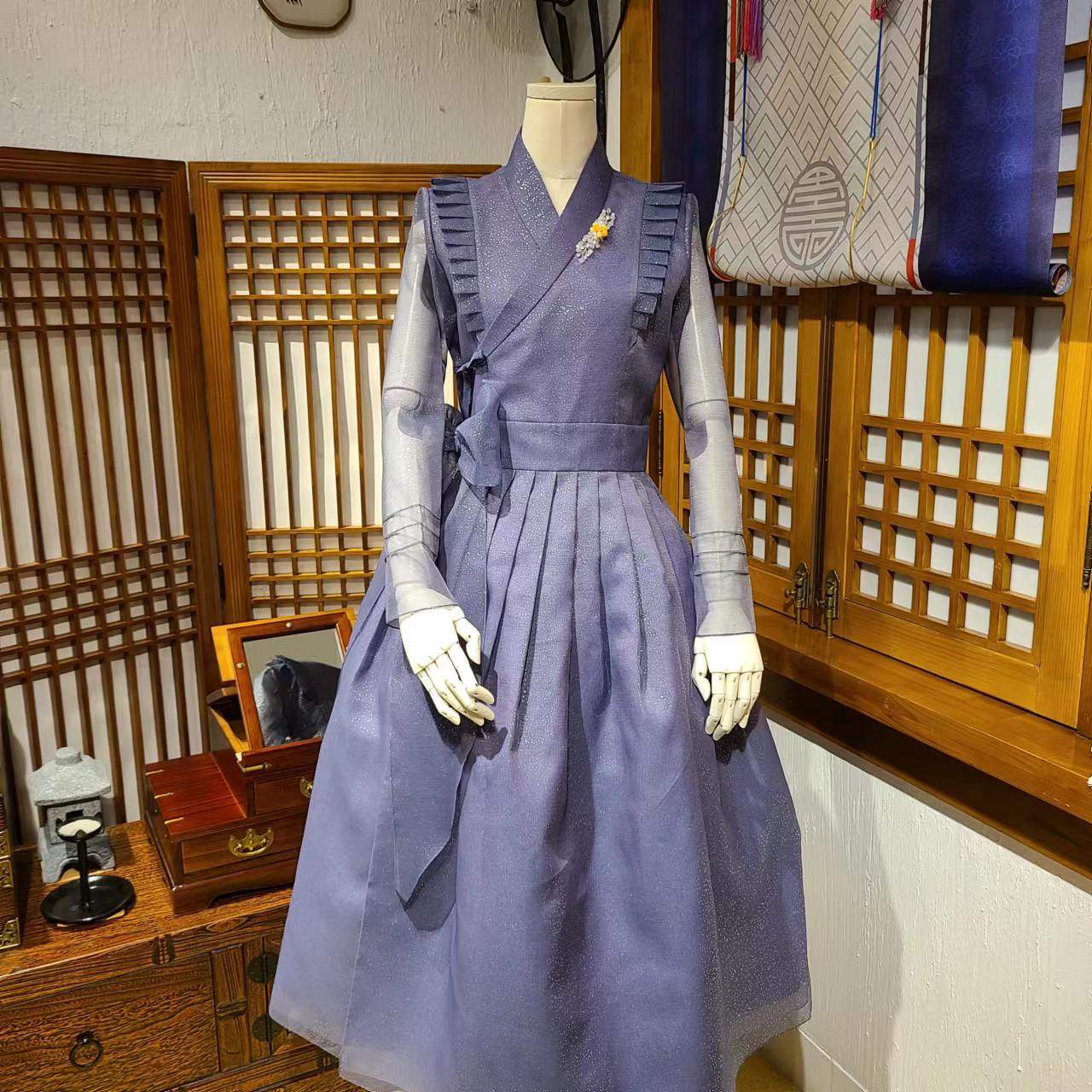 新生活韩服连衣裙春夏季新款长裙少女收腰气质甜美公主裙H-L22004