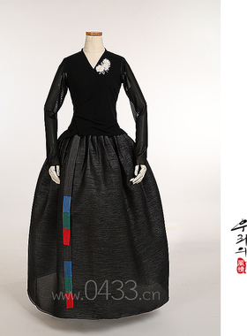 朝鲜族舞蹈练习腰裙练功服黑色网纱上衣紫微纱59号裙子U24251