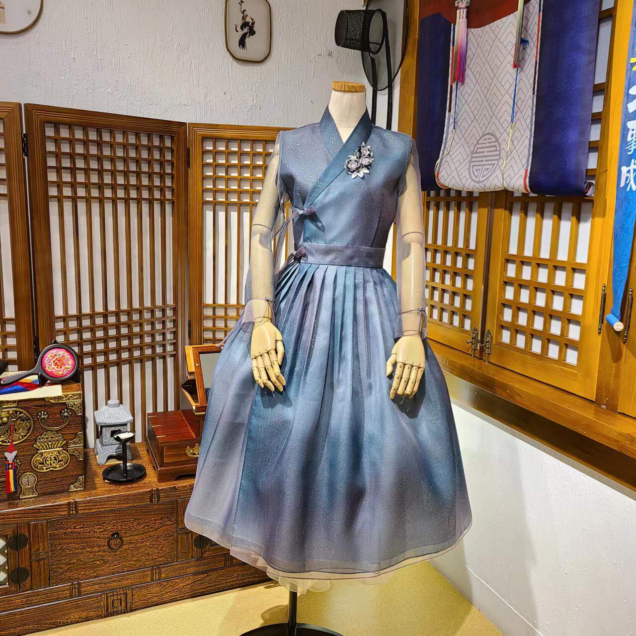 韩服连衣裙2022春夏季新款长裙少女收腰气质甜美公主裙H-L22001
