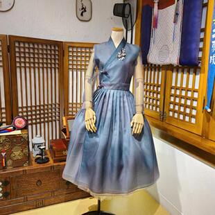 韩服连衣裙2022春夏季 L22001 新款 长裙少女收腰气质甜美公主裙H