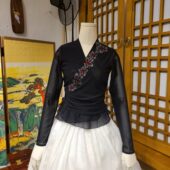 朝鲜族舞蹈练习腰裙量身定做练功服网纱上衣和新满天星裙子U22077