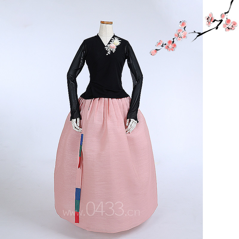 朝鲜族舞蹈练习腰裙练功服黑色网纱上衣紫微纱58号裙子U24281