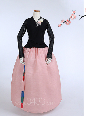 朝鲜族舞蹈练习腰裙练功服黑色网纱上衣紫微纱58号裙子U24281