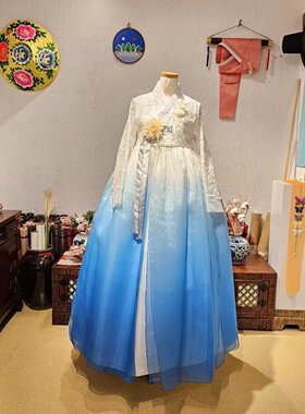 朝鲜族民族服装女士韩服婚礼结婚仪式礼服渐变格莱依韩服W23023