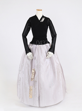 朝鲜族舞蹈练习腰裙练功服黑色网纱上衣韩字金银裙子U24161