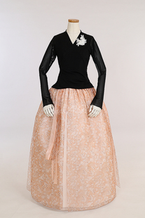 朝鲜族舞蹈练习腰裙练功服黑色网纱上衣满天星花裙子3层6开U24187