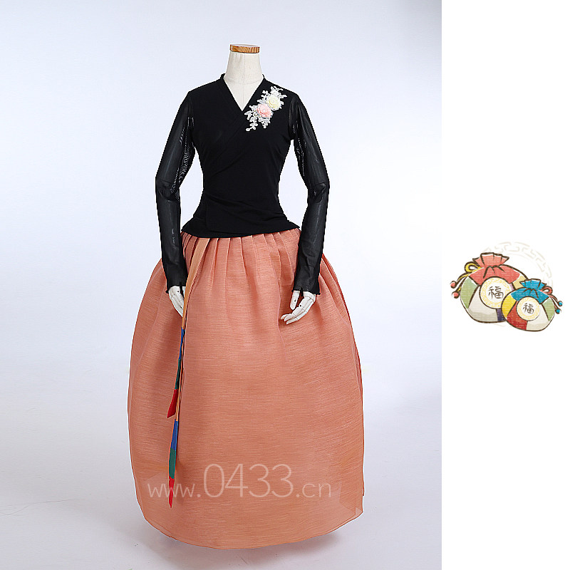 朝鲜族舞蹈练习腰裙练功服黑色网纱上衣紫微纱4号裙子U24262