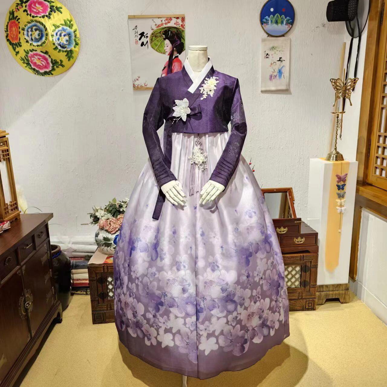 朝鲜族民族服装女士韩服婚礼结婚仪式礼服水彩画韩服量身定W23012