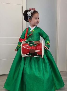 韩国进口面料定做女童儿童韩服朝鲜服装女孩舞台演出礼服H-E22075
