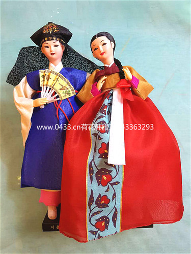 韩国进口传统人偶/公子和阿西韩服娃娃/韩国料理店摆设品H-P07734