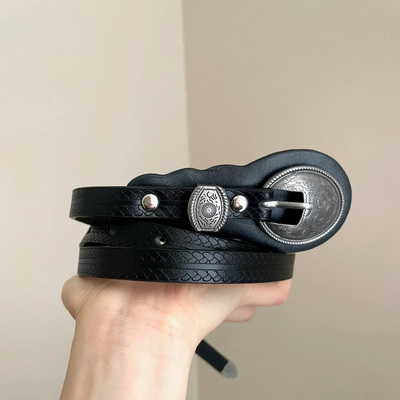 金属雕花圆扣腰带女款民族风皮带