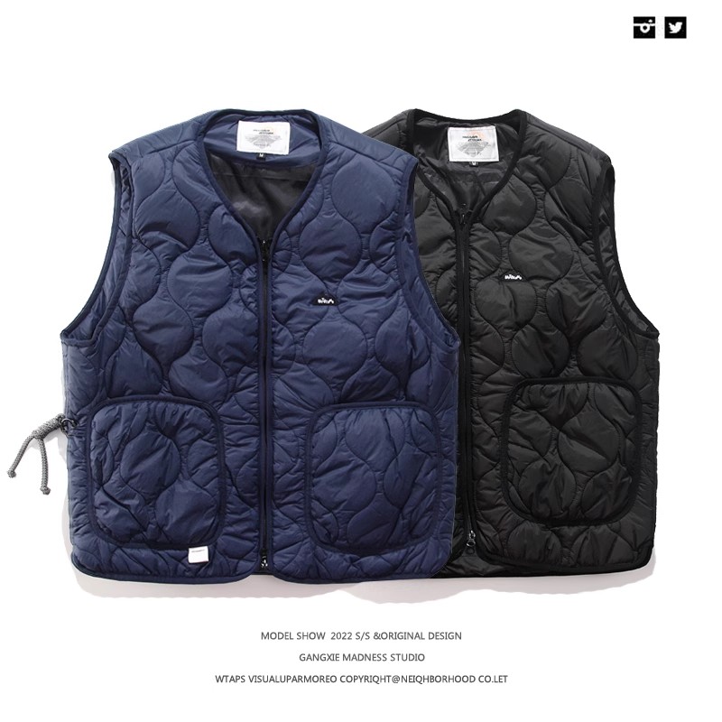 日系马甲菱形棉服坎肩背心无袖