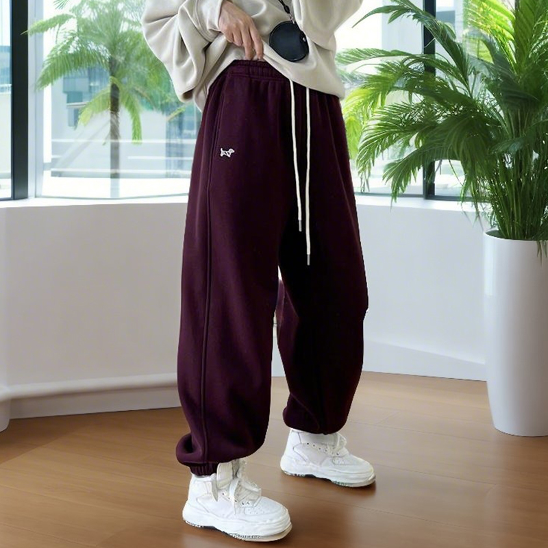 美式运动潮酷小狗刺绣慵懒风卫裤