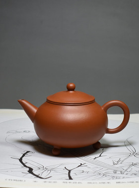 老缶紫砂宜兴紫砂茶壶茶具早期台商订制原矿朱泥 三足水平140CC