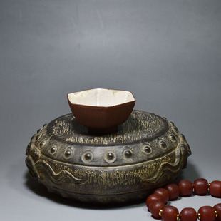 老缶全手工宜兴原矿紫砂品铭杯清代六方回文杯茶具70cc 内施白釉