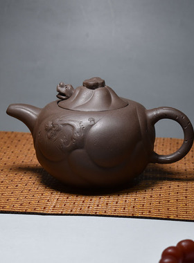 老缶紫砂七十年代宜兴紫砂一厂精典鱼化龙紫砂壶480CC