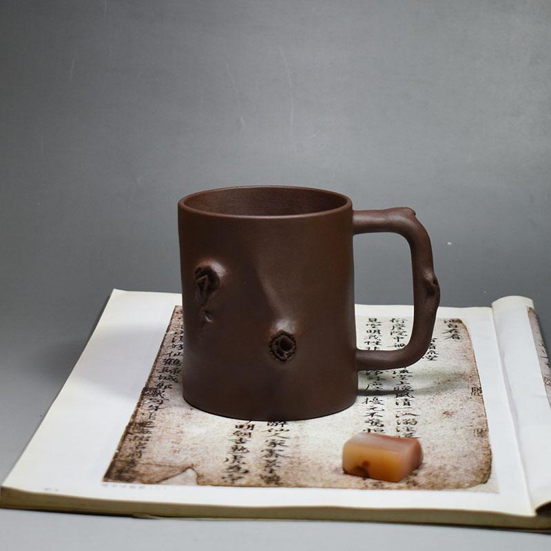 老缶出品 全手工紫砂树桩杯280cc 老紫泥现货新品原创设计茶杯
