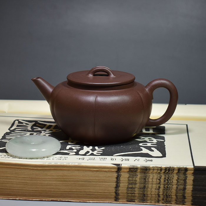 老缶出品宜兴紫砂壶全手工筋纹剑流紫泥300CC茶壶金鳝