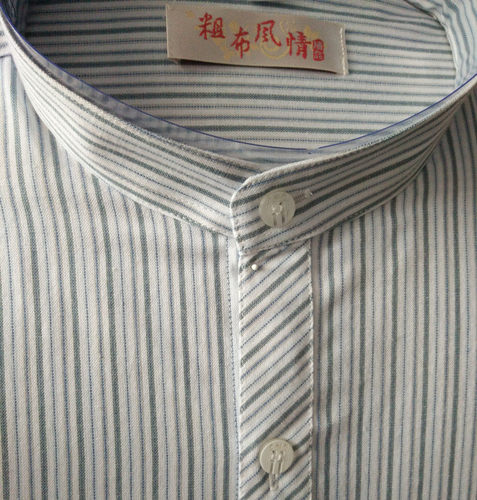 男士衬衫长袖立领纯棉复古清新格纹圆竖领男式打底衬衣文艺打底衫