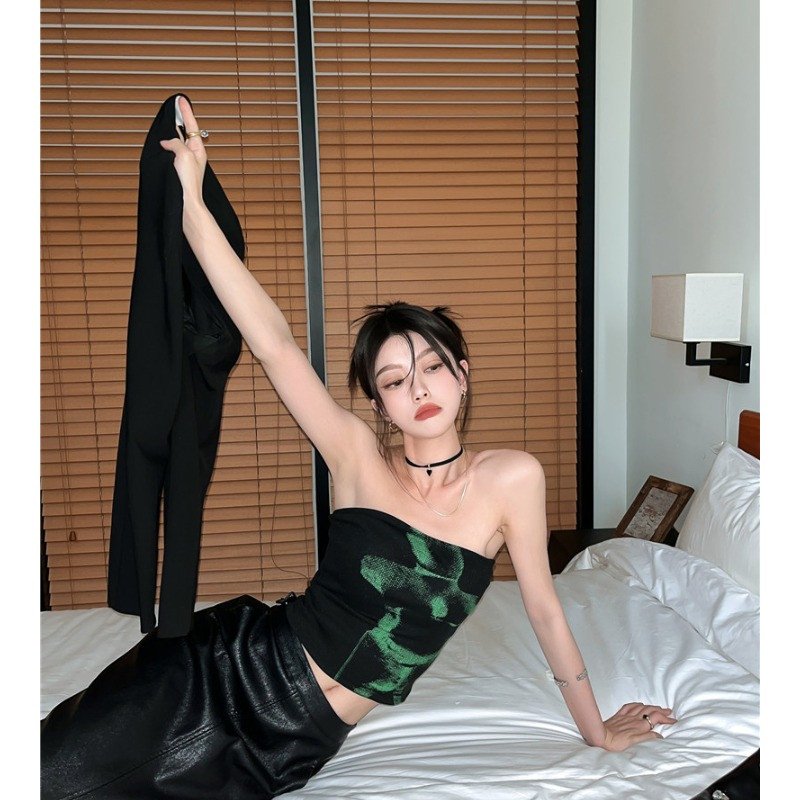 扎染性感抹胸ins欧美风外穿吊带背心女甜酷辣妹鱼骨收腰短款上衣