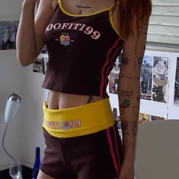 美式复古辣妹风字母印花吊带背心女夏季新款修身显瘦短款套装裤子,女装/女士精品,背心吊带,淘宝优惠券,粉丝福利购,淘宝优惠卷