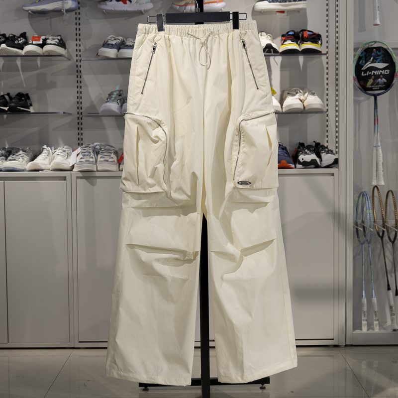 李宁女子休闲裤2023秋季新款时尚潮流宽松直筒运动长裤AKXT788
