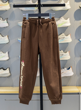 李宁童装女童卫裤2025冬季青少年宽松束脚加绒保暖运动裤YKLV170