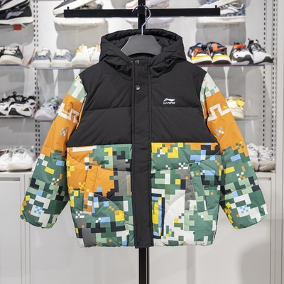 李宁保暖连帽短款儿童羽绒服