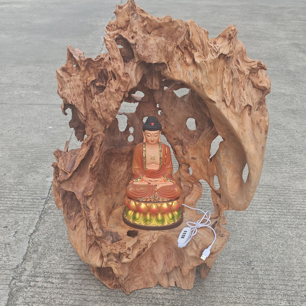 根雕根艺杉木一体佛龛摆台展示台