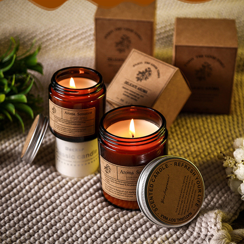 手工大豆蜡香薰蜡烛精油无烟浪漫香氛蜡烛卧室安神茶色杯送礼品