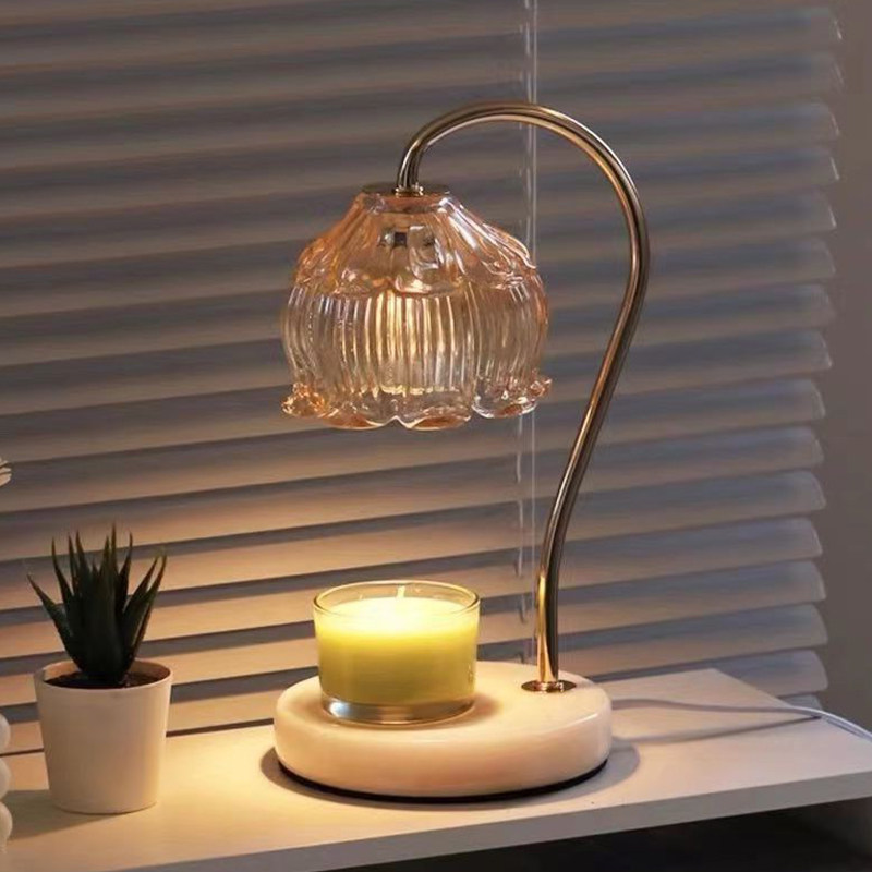 香薰融蜡灯大理石底座融烛扩香定时调光美式复古实木装饰卧室台灯