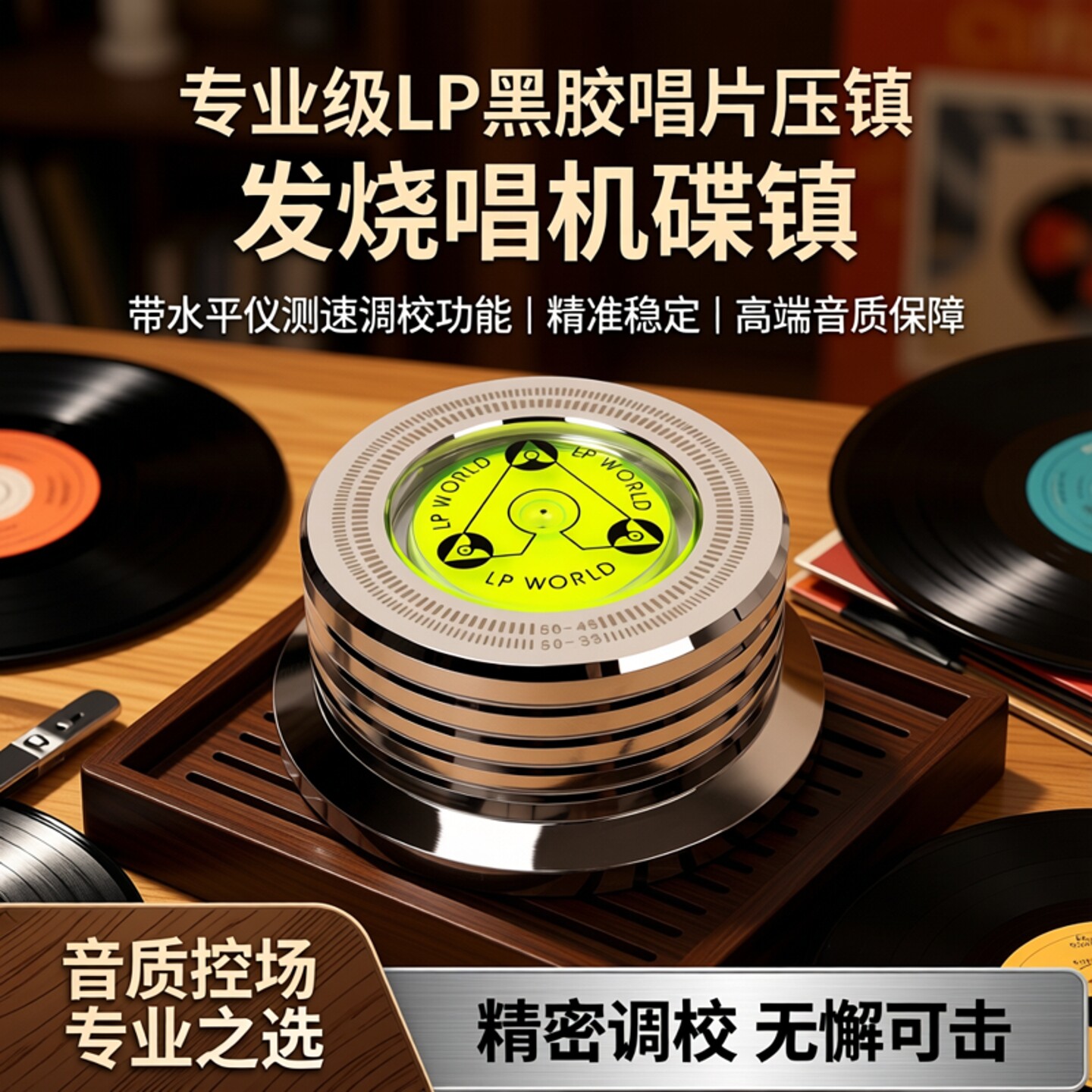 专业级LP黑胶唱片压镇 铝合金发烧唱机碟镇 带水平仪测速调校功能