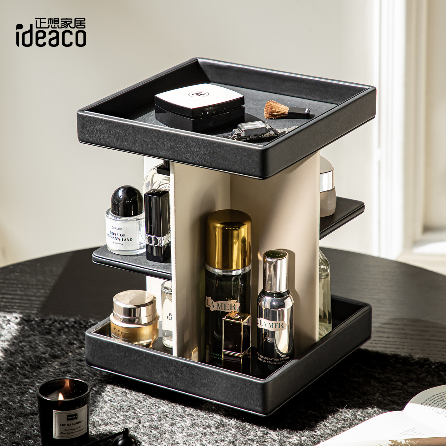 正想多功能旋转置物架梳妆台卧室整理盒化妆品收纳盒多层转角架