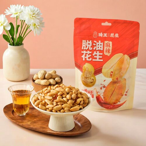 琦王脱油麻辣花生米下酒小菜小吃零食袋装五香休闲花生米168gx2袋